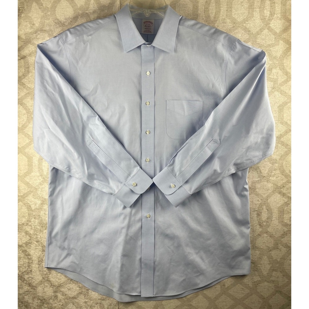 Brooks Brothers Madison Men 17-34 Light Blue Non-Iron Supima Cotton Dress Shirt